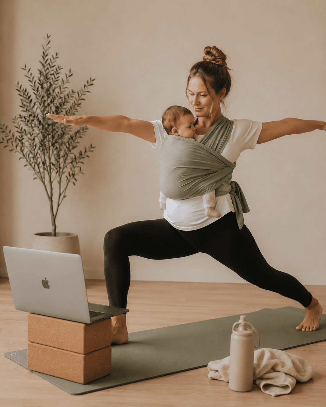 Maman pratiquant un yoga postpartum doux avec son bébé